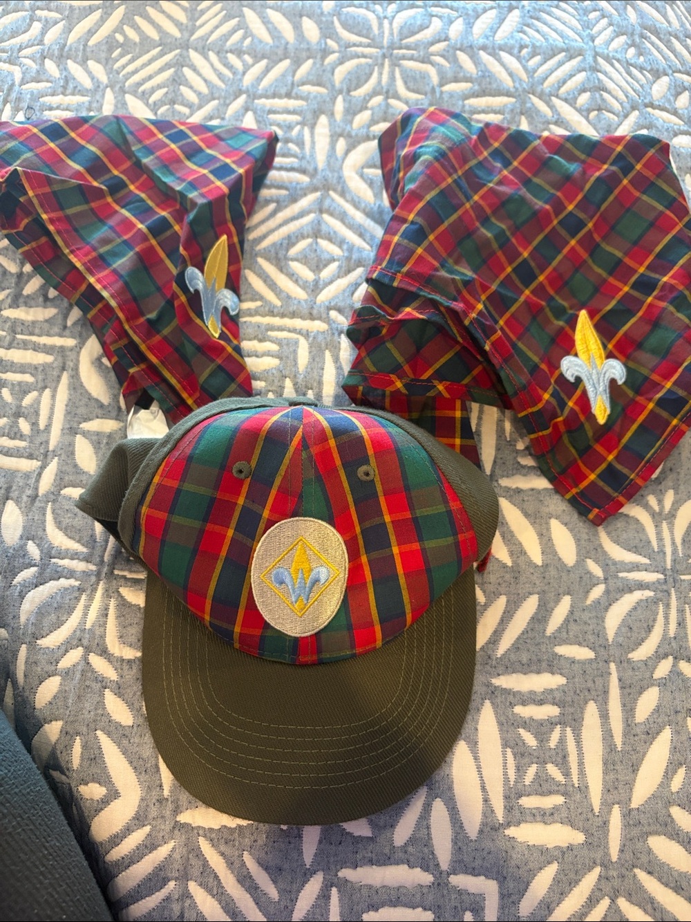 Boy Scouts webelo cap and 2 scarves - Green/Red